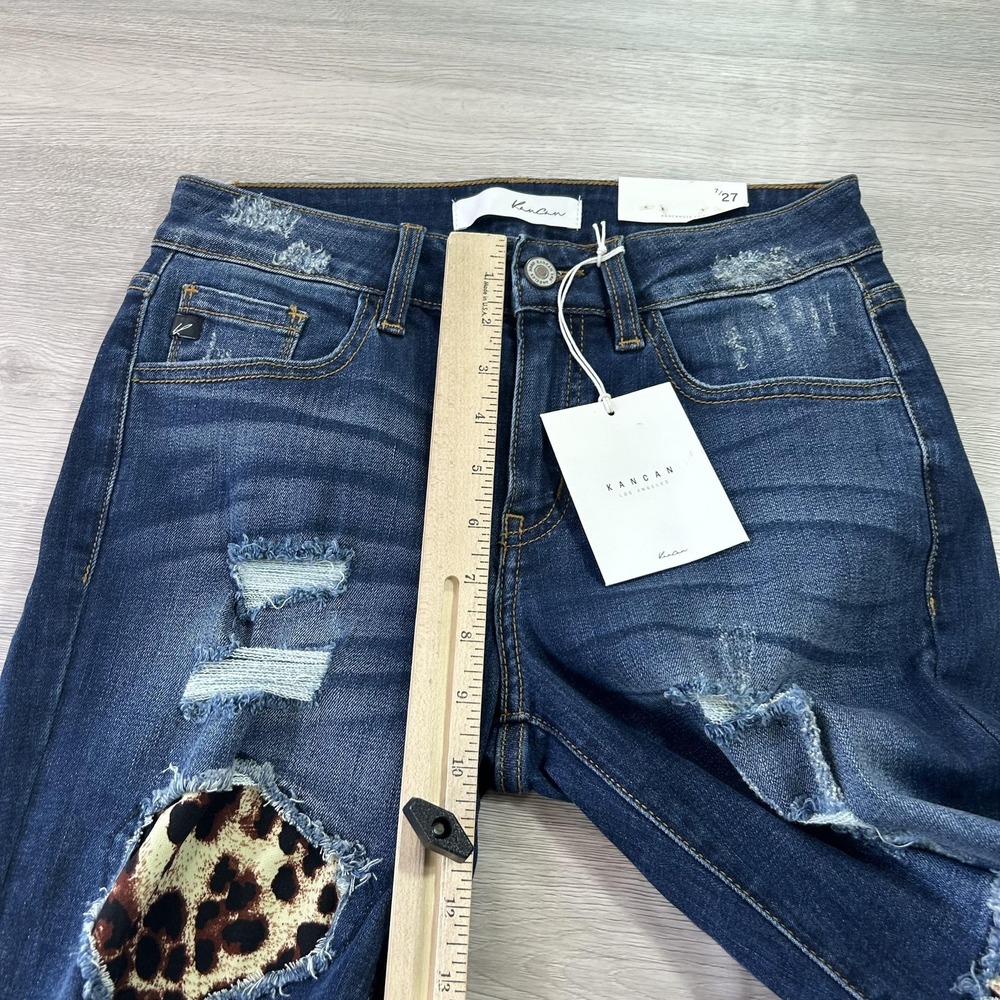 KanCan Jeans Womens‎ 7 27 Distressed Leopard Patch Ankle Skinny Mid Rise Stretch - Picture 8 of 14